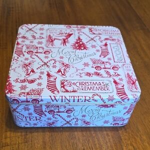 Red and White Christmas Tin Box
